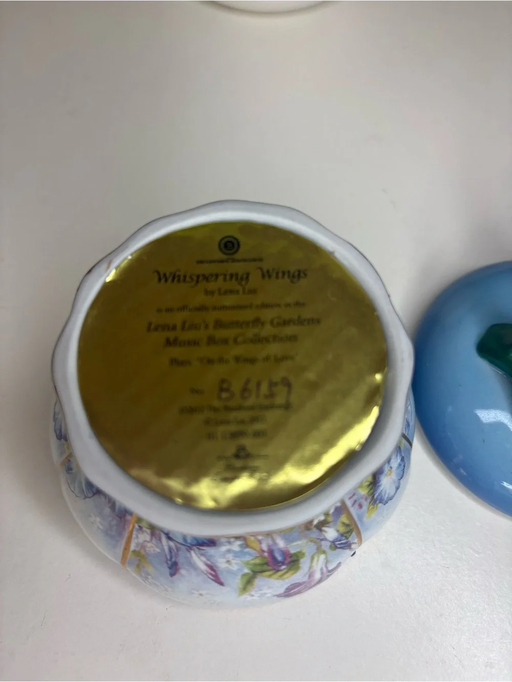 Blue Butterfly Ceramic Trinket Jar with Floral Accent